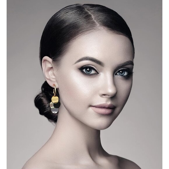 Black Gold Plated Dangle Drop Geometric Statement Trendy Jewelry for Women Teen - Picture 3 of 5